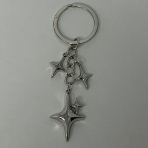 Y2K Triple Star Keychain Silver Pendant Key Ring Grunge Clip